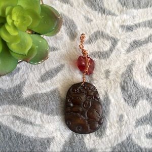 Handmade elephant pendant red stone copper wire